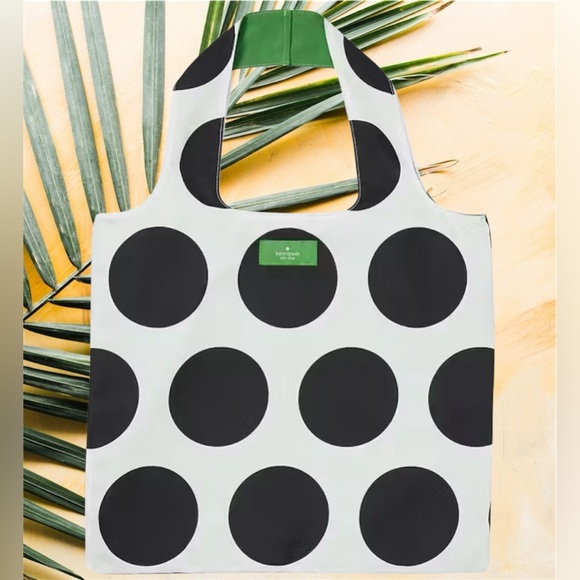 kate spade Handbags - Kate Spade Reversible Tote Black White Polka Dot and Green NWOT